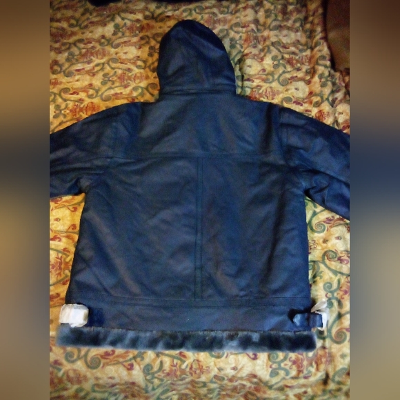 HIND Leather Faux Fur Insulated Removable Hooded Jacket Coat Men's L Blue/Gray - Picture 10 of 16